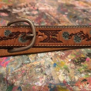 Vintage Brand CALDWELL leather tooled & painted Belt sz 32